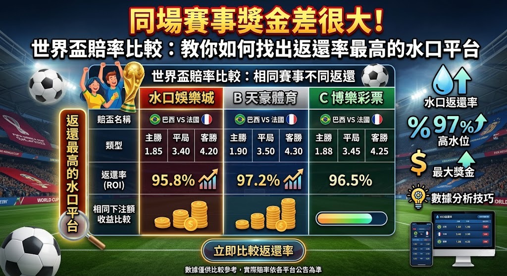 世界盃賠率比較：教你如何找出返還率最高的水口平台